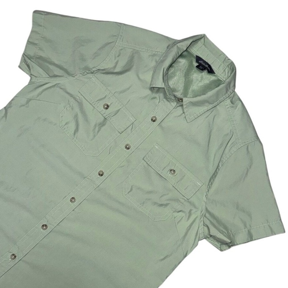 Eddie Bauer Adventure Shirt Womens S Green Short Sleeve Button Up Hiking Outdoor